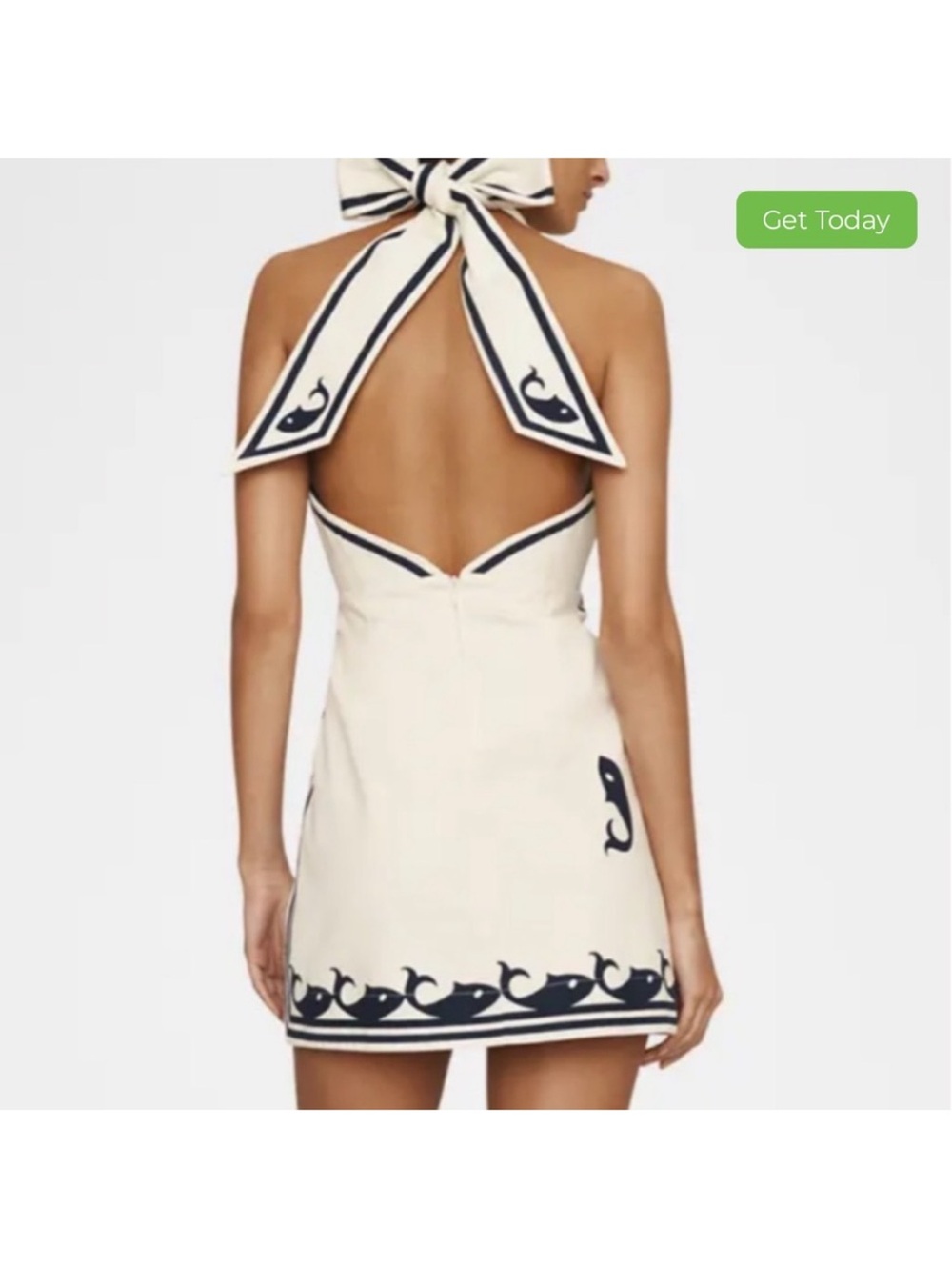 Alemais | Cream Halter Mini Dress with Navy and Red Fish Motif -Sz.8 (US) - Picture 2 of 12